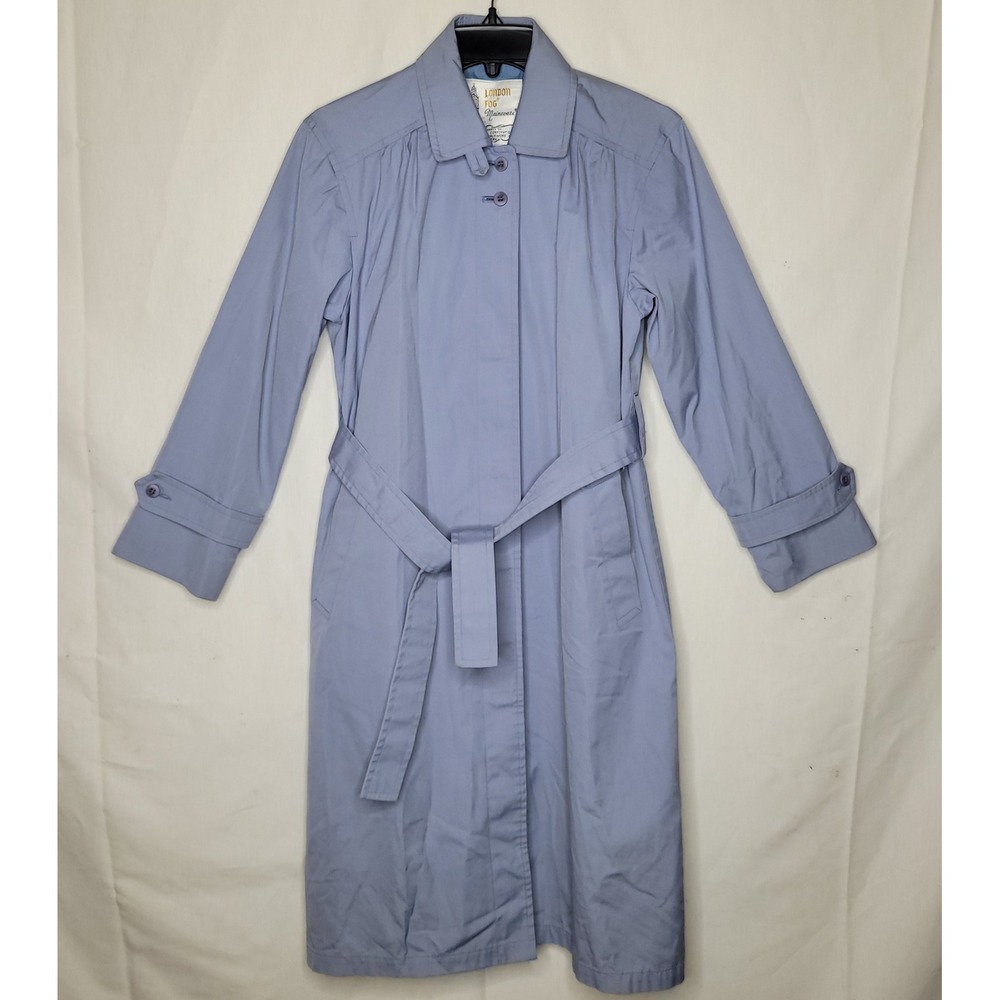 Vintage London Fog Maincoats Trench Coat ~ Periwinkle Blue‎ Belted Rain Jacket